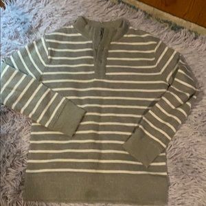 Boys gray/white striped sweater -buttons at neck
